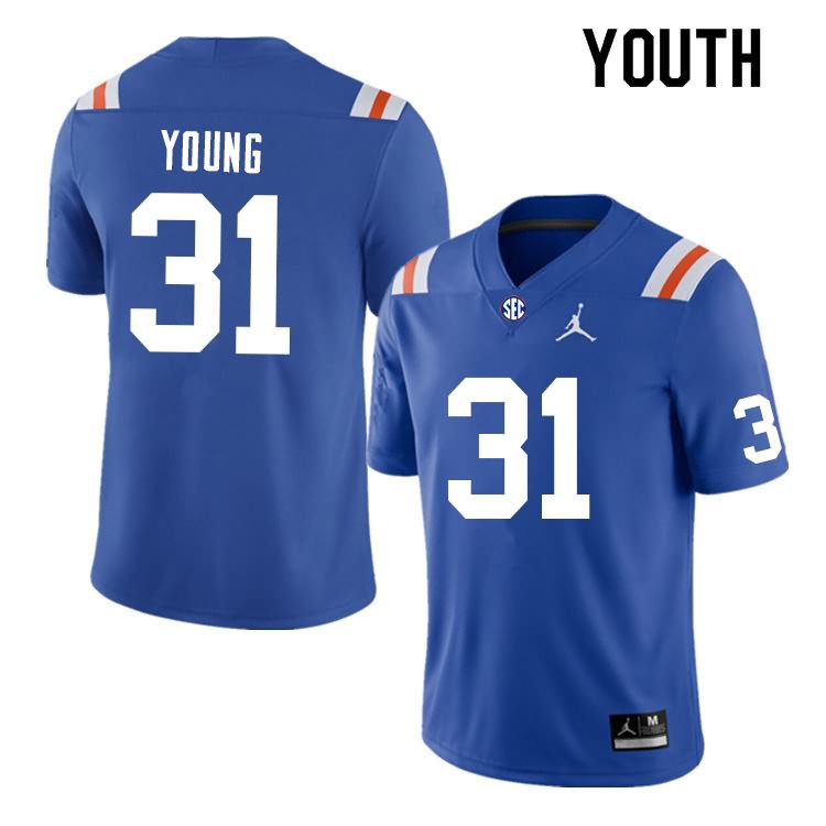 NCAA Florida Gators Jordan Young Youth #31 Nike Blue Throwback Stitched Authentic College Football Jersey DHN5164IN